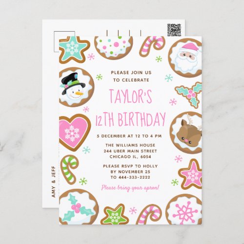 Christmas Baking Birthday Party Pink and Green Postcard