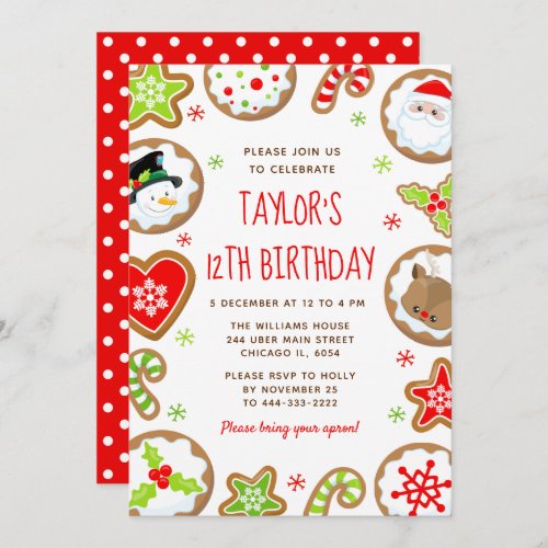 Christmas Baking Birthday Party Red and Green Invitation