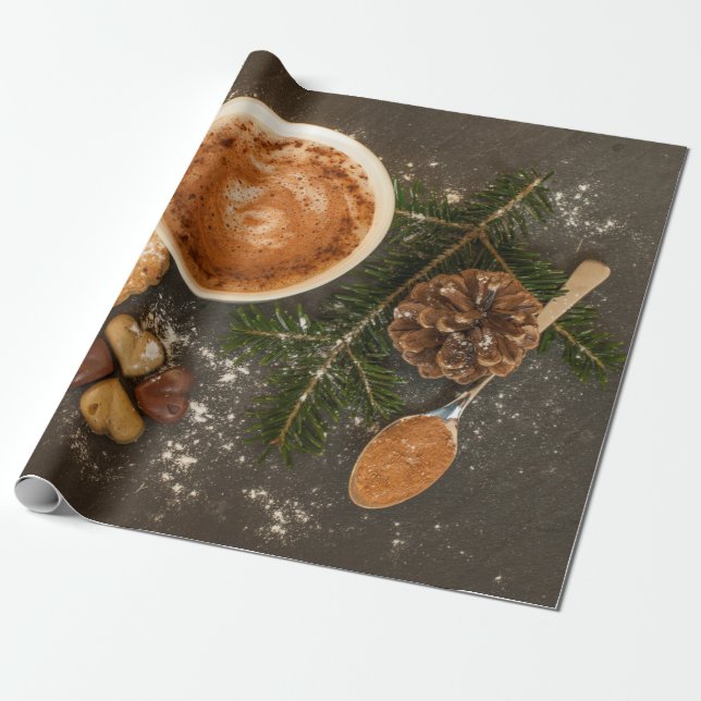 Christmas Baking Cookies Chocolates Coffee Spoon Wrapping Paper (Unrolled)