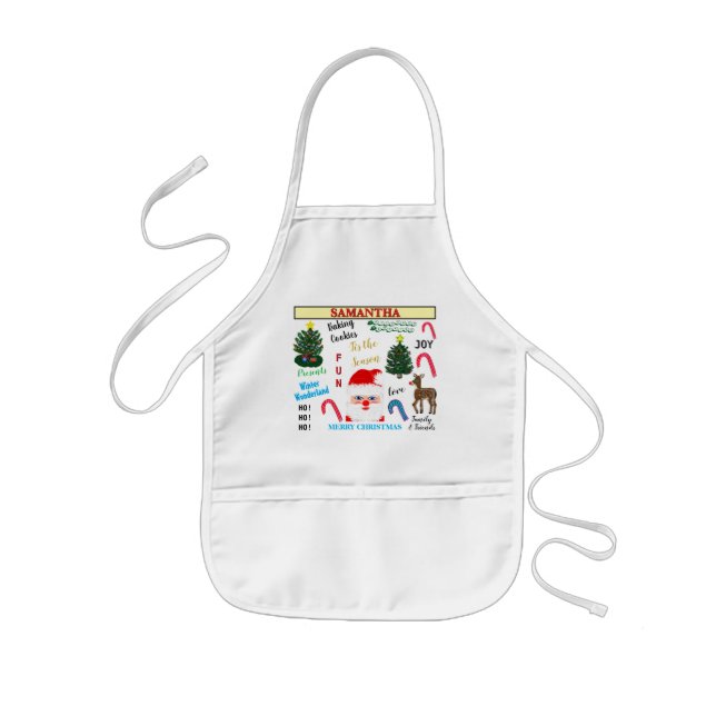 Christmas Baking Cookies Santa Reindeer NAME Kids' Apron (Front)