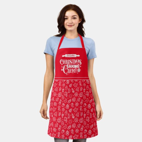 Christmas Baking Crew Cookies Pattern Red Apron