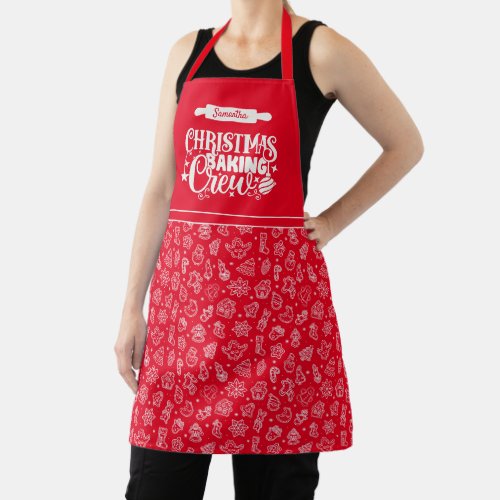 Christmas Baking Crew Cookies Red Holiday Pattern Apron