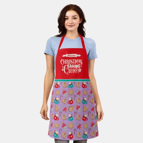 Christmas Baking Crew Cookies Red  Lavender Apron