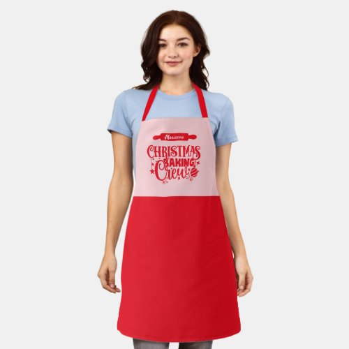 Christmas Baking Crew Pink  Red Holiday Apron