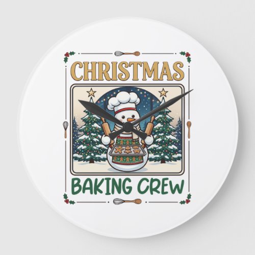 Christmas Baking Crew Snowman Chef Gingerbread Coo Large Clock