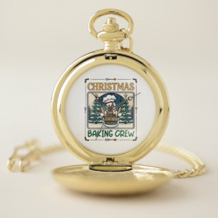 Christmas Baking Crew Snowman Chef Gingerbread Coo Pocket Watch