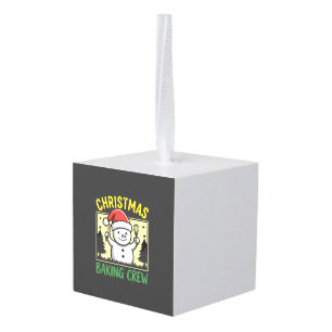 Christmas Baking Crew Snowman Holiday Cube Ornament