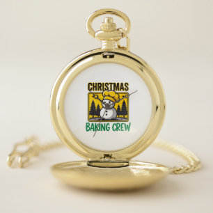 Christmas Baking Crew Snowman Holiday Design Pocket Watch