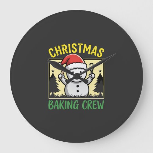Christmas Baking Crew Snowman Holiday Large Clock