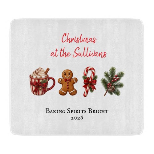 Christmas Baking Family Watercolor Gingerbread Cutting Board