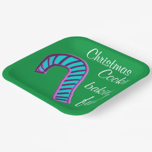 Christmas Baking Fun Blue Pink Candy Cane  Paper Plates