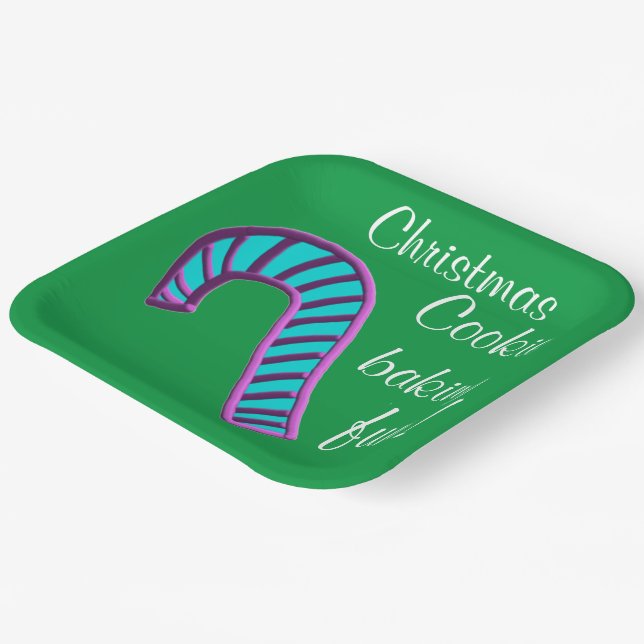 Christmas Baking Fun Blue Pink Candy Cane  Paper Plates (Angled)