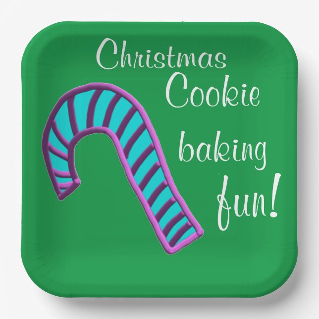 Christmas Baking Fun Blue Pink Candy Cane  Paper Plates (Front)