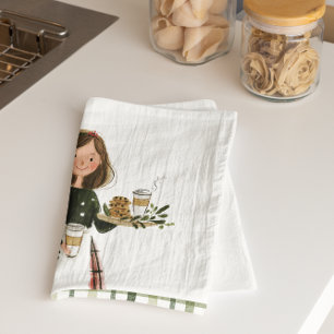 Christmas Baking Lady with Cat Personalized Kitchen Towel