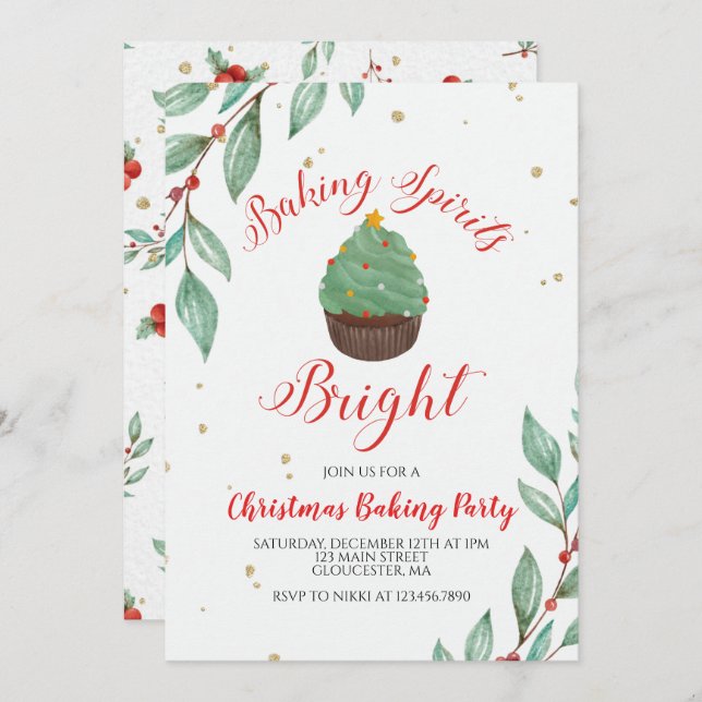 Christmas Baking Party Cupcake Invitation (Front/Back)