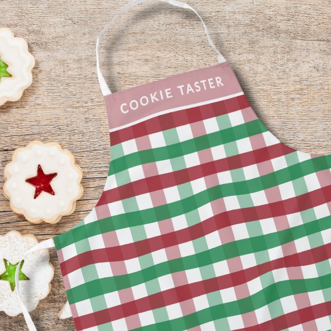 Christmas Baking Personalized Name Plaid Red Green Apron (Creator Uploaded)