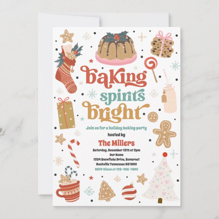 Christmas Baking Spirits Bright Cookie Decorating Invitation