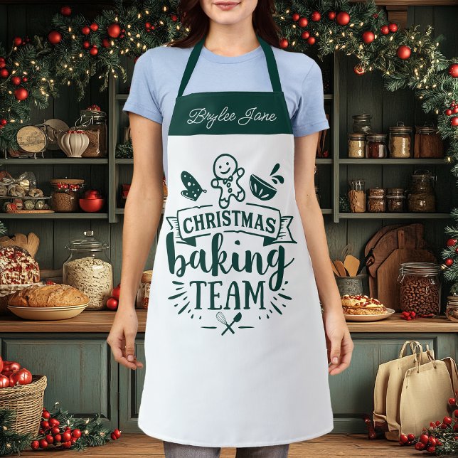 Christmas Baking Team Cute Green Personalized Apron (Creator Uploaded)