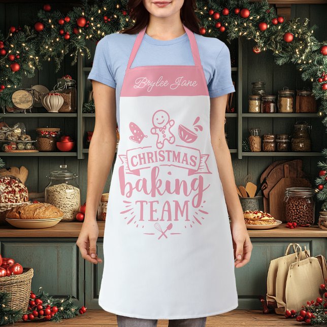 Christmas Baking Team Cute Pink Personalized Apron (Creator Uploaded)