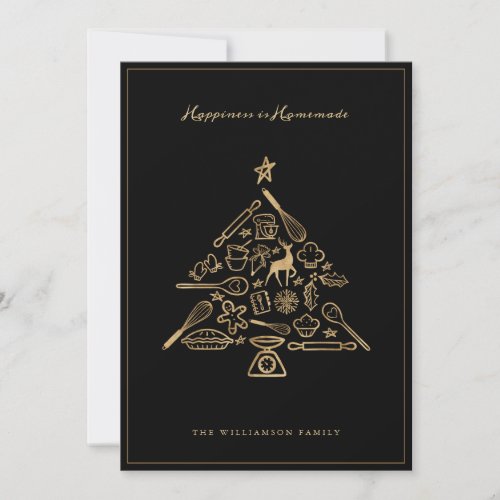 Christmas Baking Tree Gold  Black Family Recipe Holiday Card