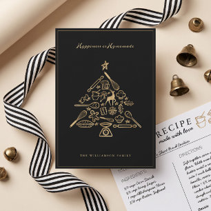 Christmas Baking Tree Gold & Black Family Recipe Holiday Card