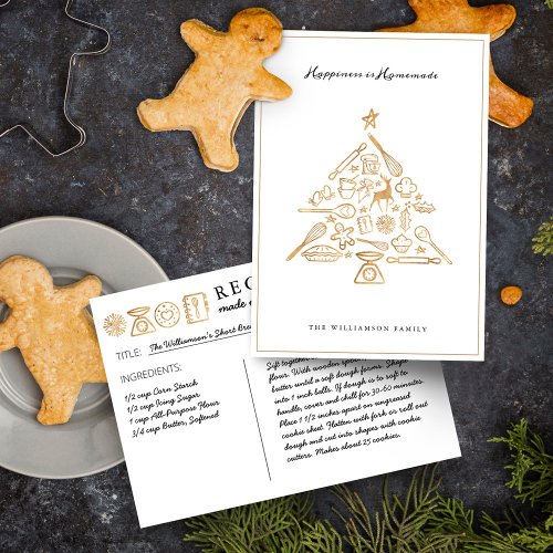 Christmas Baking Tree Gold  White Family Recipe Holiday Card
