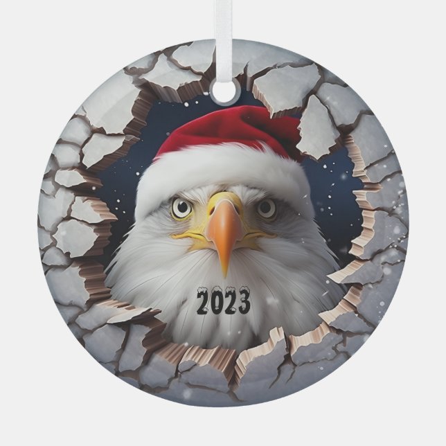 Christmas Bald Eagle Glass Ornament (Front)