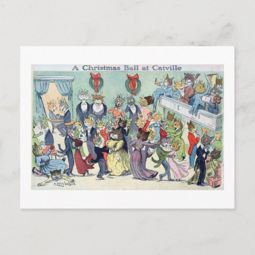 Christmas Ball at Catville Louis Wain Holiday Postcard