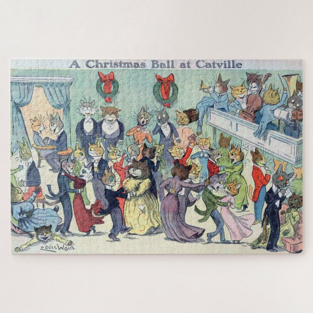 Christmas Ball at Catville, Louis Wain Jigsaw Puzzle (Horizontal)