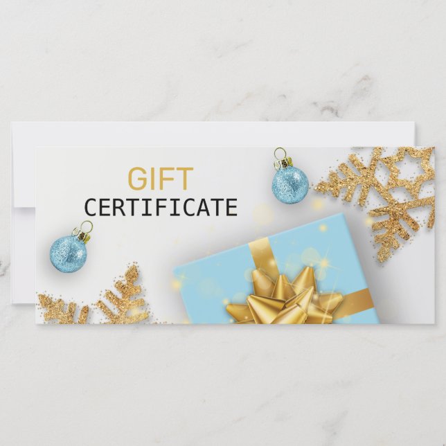 Christmas Ball Blue Gift Gold Snowflakes Gift Card (Front)