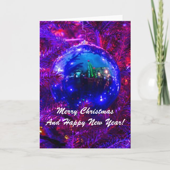 Christmas Ball Blue Red Holiday Card (Front)