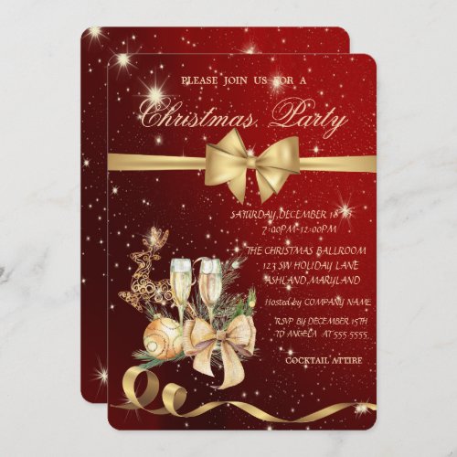  Christmas BallBowReindeer Christmas Party Invit Invitation