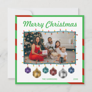 Christmas Ball Colorful Light Bulbs Photo Holiday Card