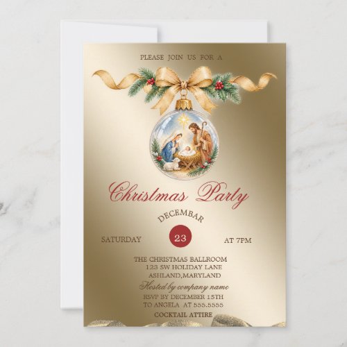 Christmas Ball Nativity Bow Corporate Christmas Invitation