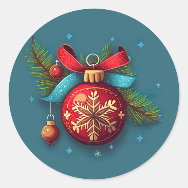 Christmas Ball Ornament Classic Round Sticker (Front)