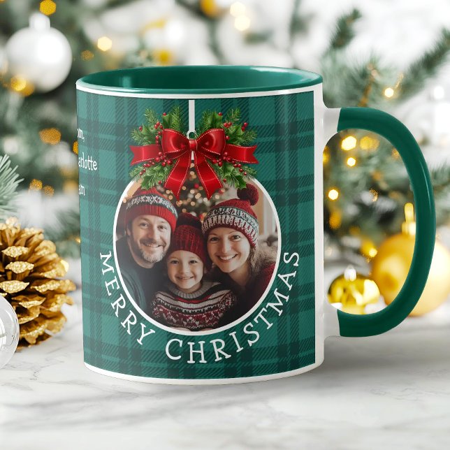 Christmas Ball Ornament Photo Green Buffalo Plaid Mug (Christmas Ball Ornament Photo Green Buffalo Plaid Mug)