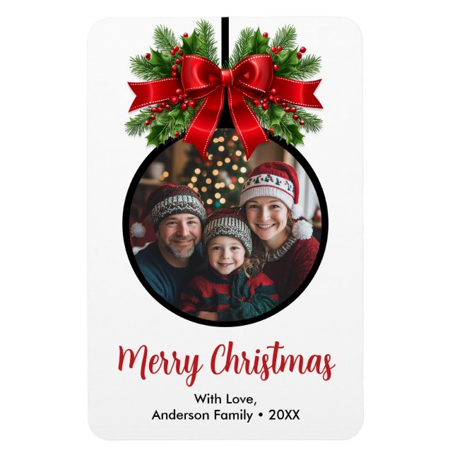 Christmas Ball Ornament Photo White Magnet (Vertical)