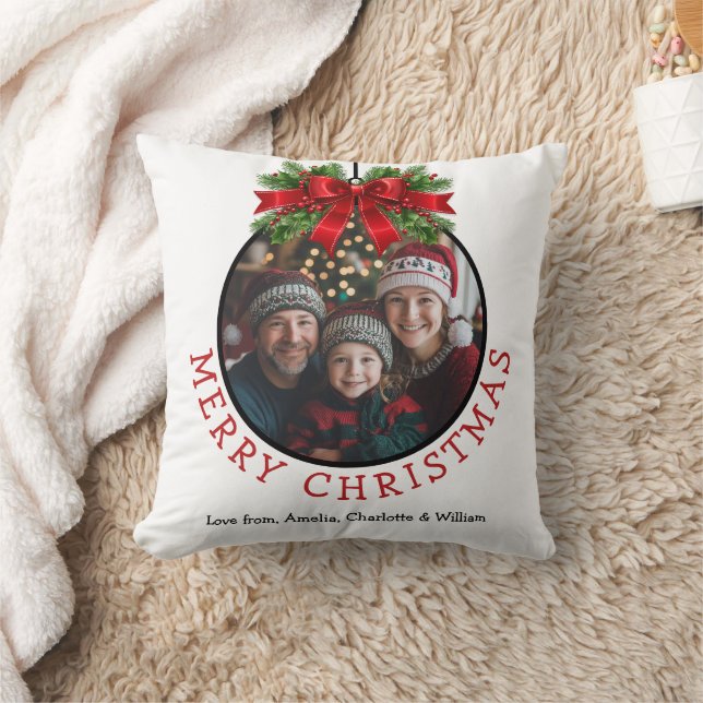 Christmas Ball Ornament Photo White Throw Pillow (Blanket)