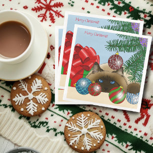 Christmas Ball Ornament Siamese Cat Funny Cloth Napkin