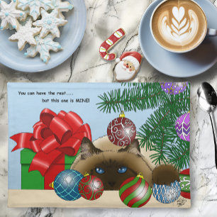 Christmas Ball Ornament Siamese Cat Funny Cloth Placemat
