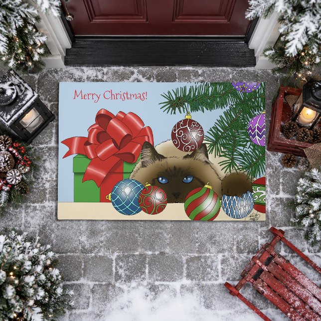 Christmas Ball Ornament Siamese Cat Funny Doormat (Creator Uploaded)