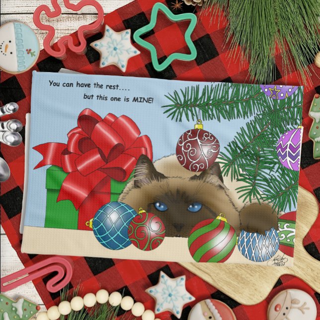 Christmas Ball Ornament Siamese Cat Funny Kitchen Towel (Creator Uploaded)