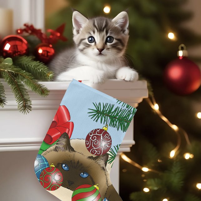 Christmas Ball Ornament Siamese Cat Funny Large Christmas Stocking (Creator Uploaded)