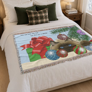 Christmas Ball Ornament Siamese Cat Funny Throw Blanket