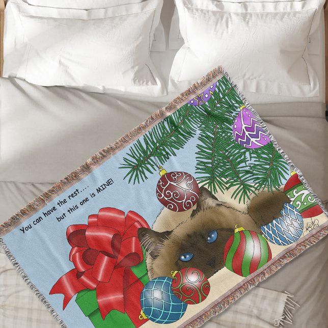 Christmas Ball Ornament Siamese Cat Funny Throw Blanket (Creator Uploaded)