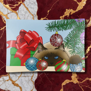 Christmas Ball Ornament Siamese Cat Funny Trinket Tray