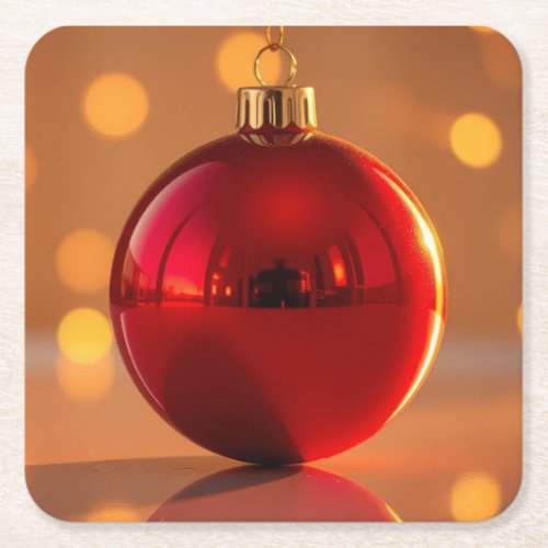 Christmas Ball Ornament Square Paper Coaster