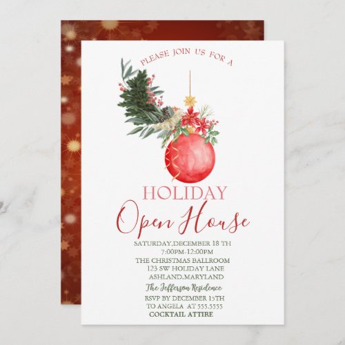 Christmas Ball Pine Tree Branch Open House  Invitation