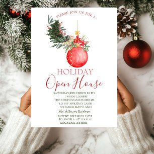 Christmas Ball Pine Tree Branch Open House Invitation