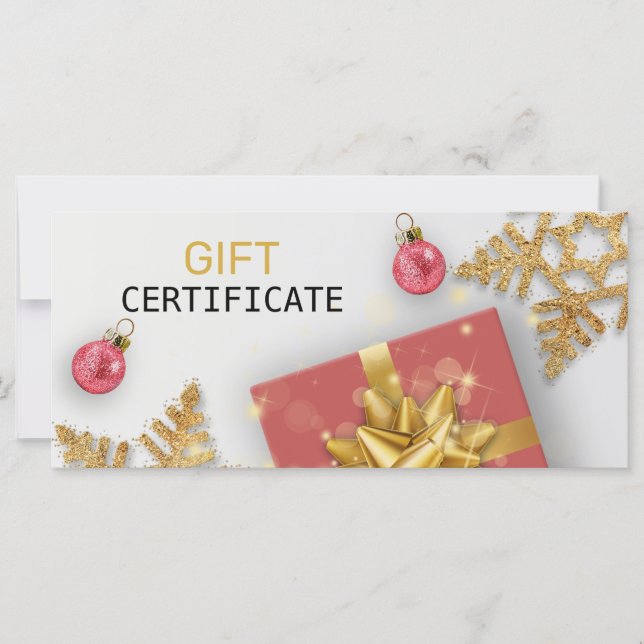 Christmas Ball Red Gift Gold Snowflakes Gift Card (Front)